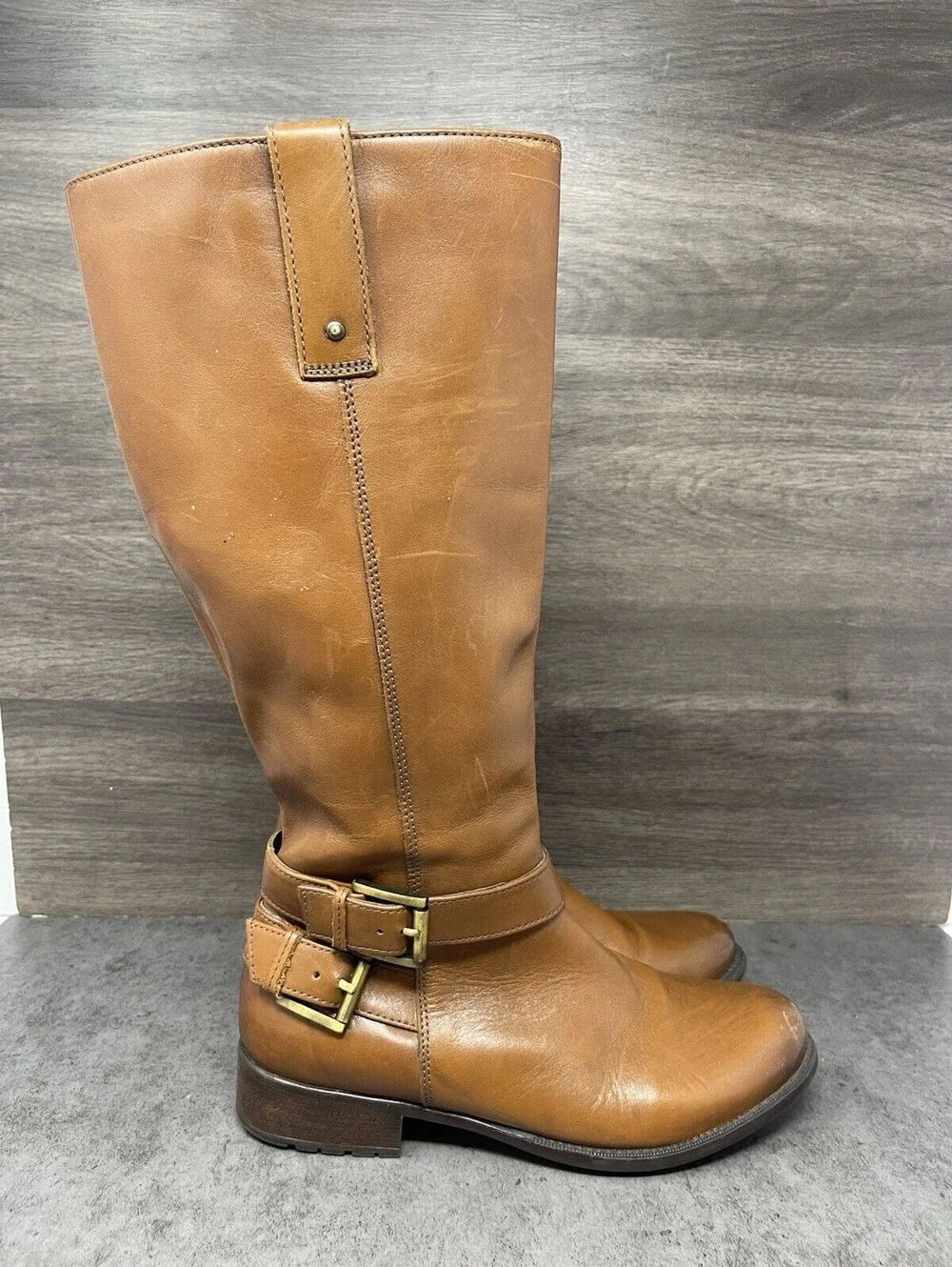 Clarks Brown Leather Riding Boots Womens Size 7 High Tall Zipper